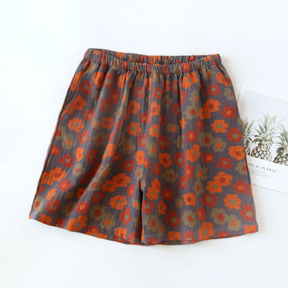 Short de pyjama en gaze de coton doux à motif floral