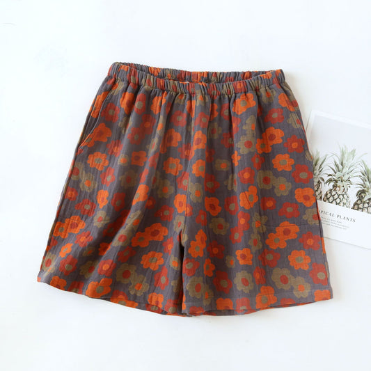 Short de pyjama en gaze de coton doux à motif floral