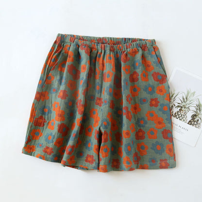 Short de pyjama en gaze de coton doux à motif floral
