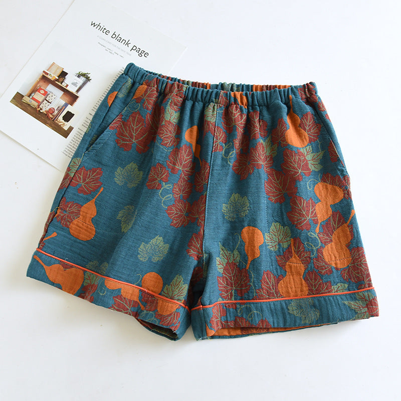 Short de pyjama en gaze de coton double épaisseur avec motif citrouille