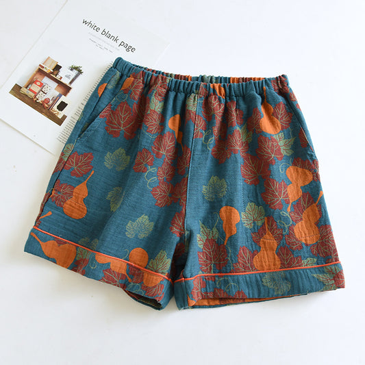 Short de pyjama en gaze de coton double épaisseur avec motif citrouille