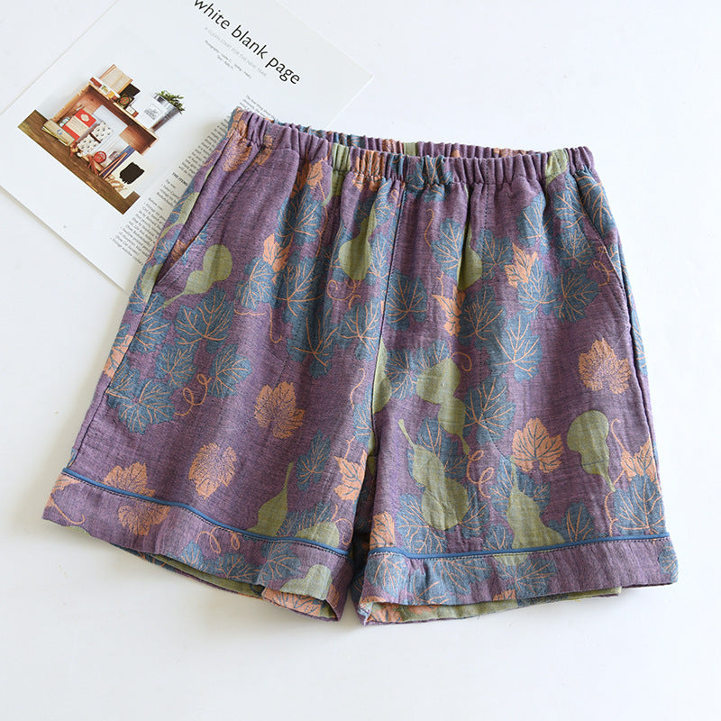 Short de pyjama en gaze de coton double épaisseur avec motif citrouille