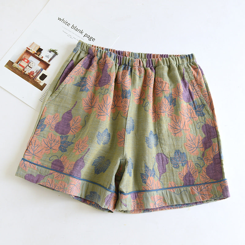 Short de pyjama en gaze de coton double épaisseur avec motif citrouille