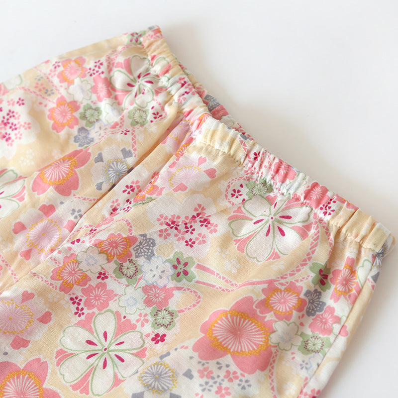 Ensemble de vêtements d'intérieur en gaze de coton avec kimono et imprimé floral