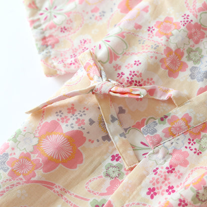 Ensemble de vêtements d'intérieur en gaze de coton avec kimono et imprimé floral
