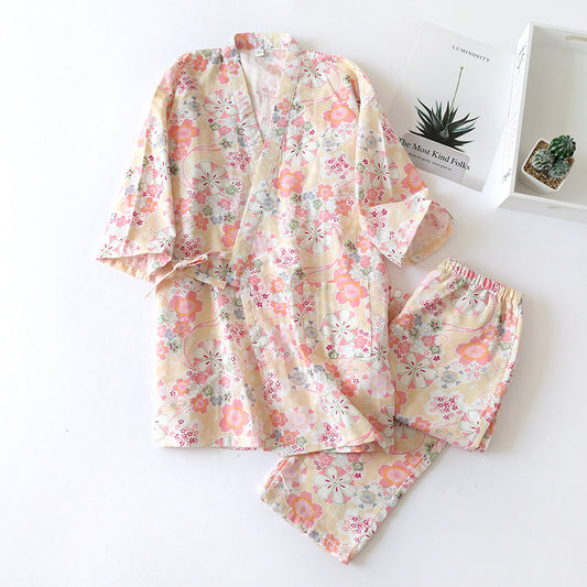 Ensemble de vêtements d'intérieur en gaze de coton avec kimono et imprimé floral