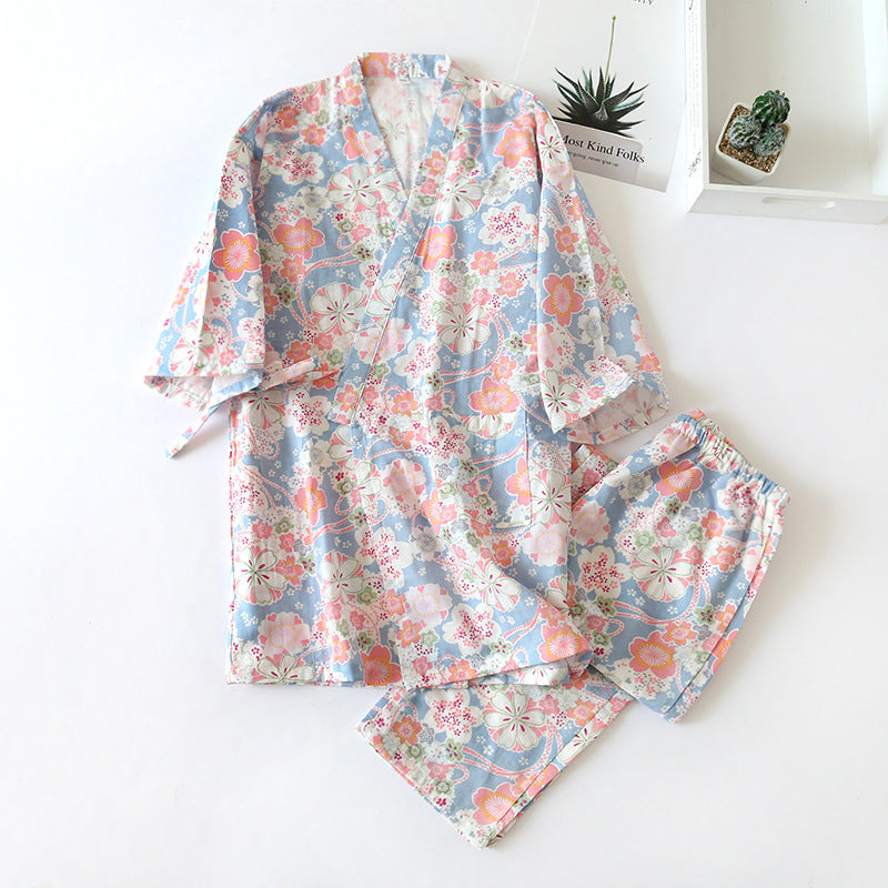 Ensemble de vêtements d'intérieur en gaze de coton avec kimono et imprimé floral