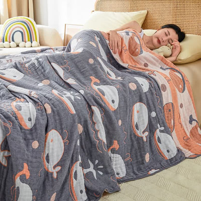 Couette jacquard en gaze de coton à motif baleine