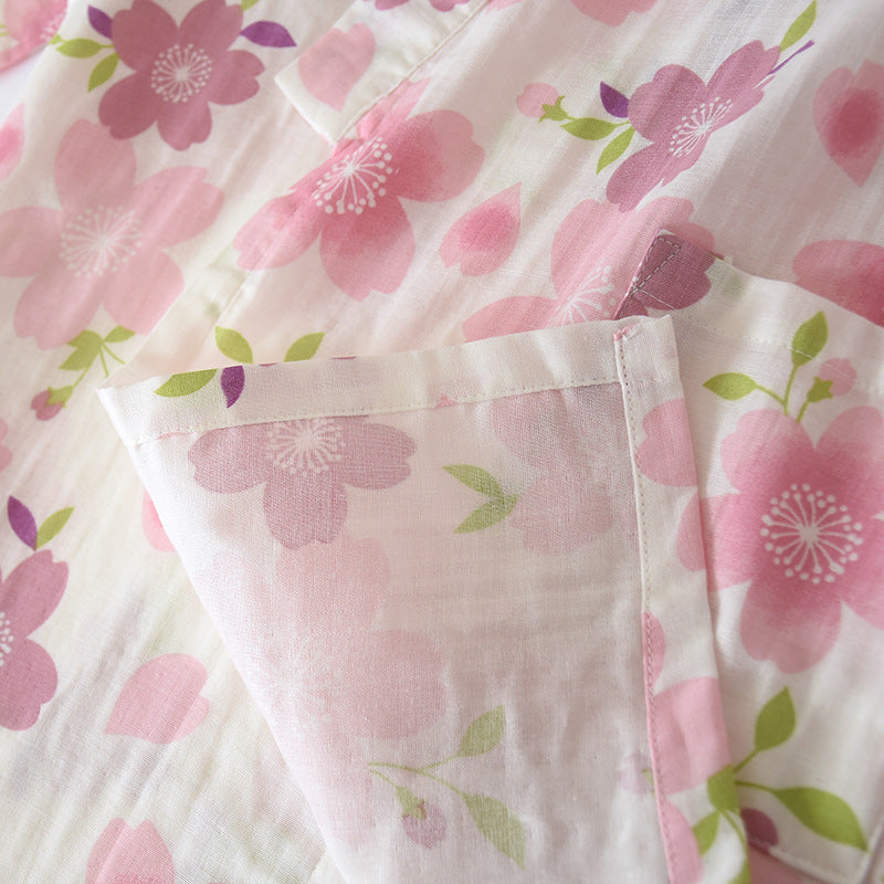 Ensemble pyjama en gaze de coton à motif fleurs de cerisier