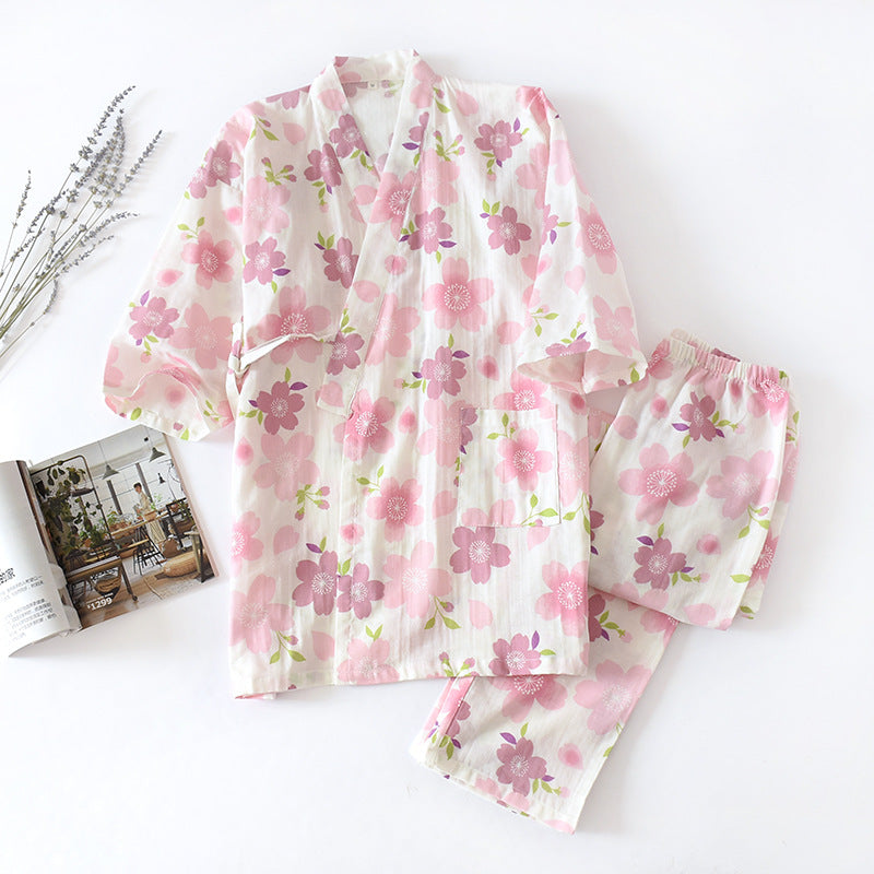 Ensemble pyjama en gaze de coton à motif fleurs de cerisier