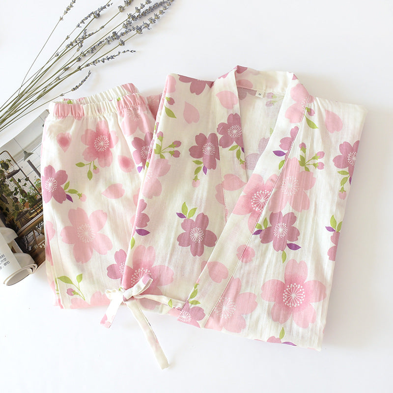 Ensemble pyjama en gaze de coton à motif fleurs de cerisier