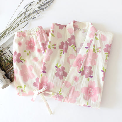 Ensemble pyjama en gaze de coton à motif fleurs de cerisier