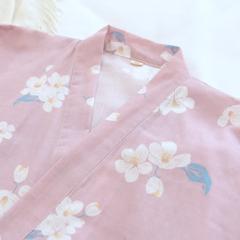 Ensemble pyjama en gaze de coton fleuri à col en V