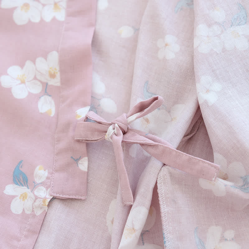 Ensemble pyjama en gaze de coton fleuri à col en V