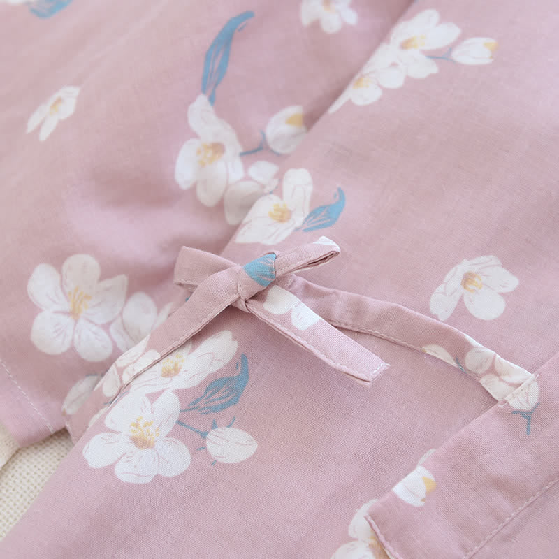 Ensemble pyjama en gaze de coton fleuri à col en V