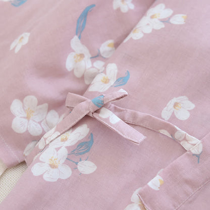 Ensemble pyjama en gaze de coton fleuri à col en V