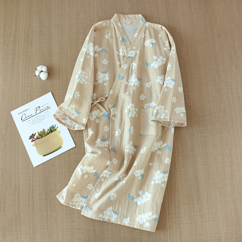 Ensemble pyjama en gaze de coton fleuri à col en V
