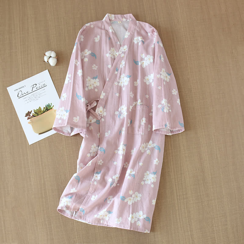Ensemble pyjama en gaze de coton fleuri à col en V