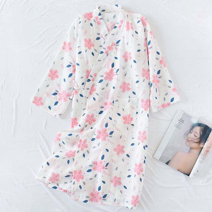 Chemise de nuit en gaze de coton double épaisseur à motif floral
