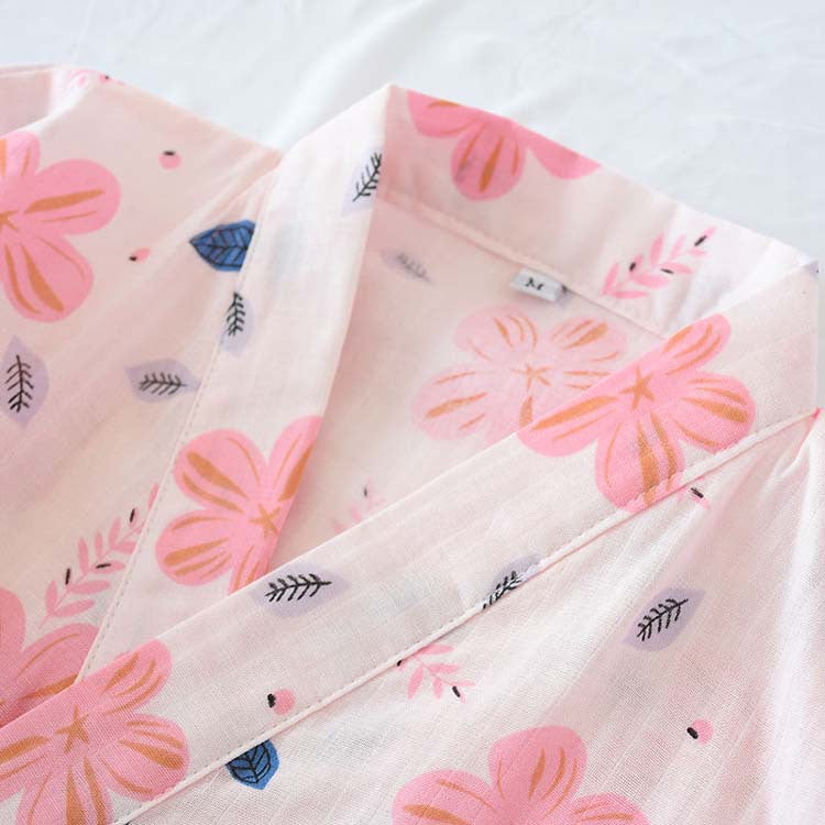 Chemise de nuit en gaze de coton double épaisseur à motif floral