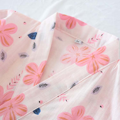 Chemise de nuit en gaze de coton double épaisseur à motif floral