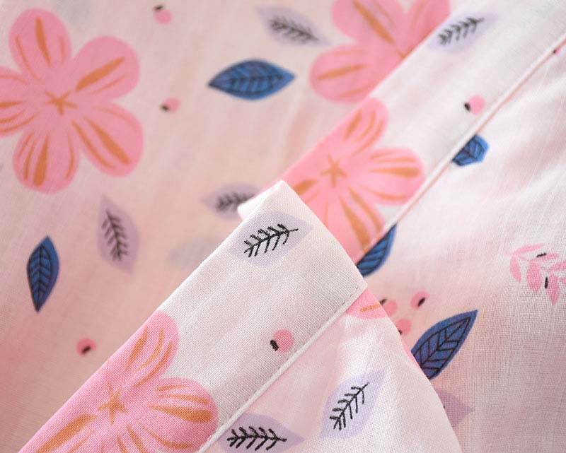 Chemise de nuit en gaze de coton double épaisseur à motif floral