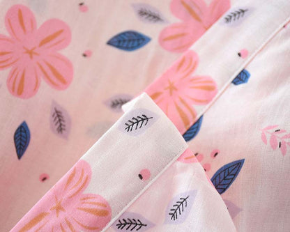 Chemise de nuit en gaze de coton double épaisseur à motif floral
