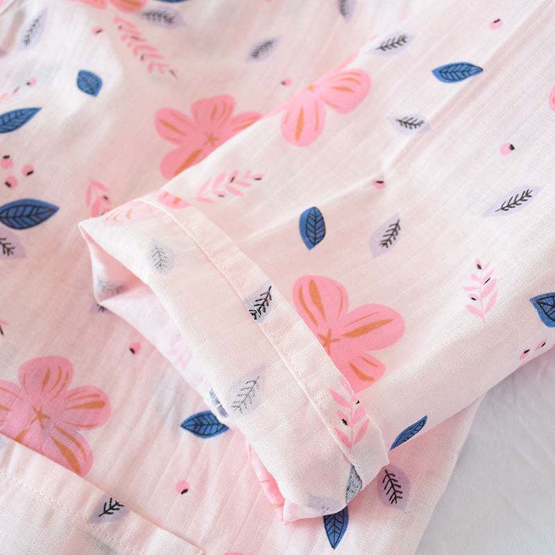 Chemise de nuit en gaze de coton double épaisseur à motif floral