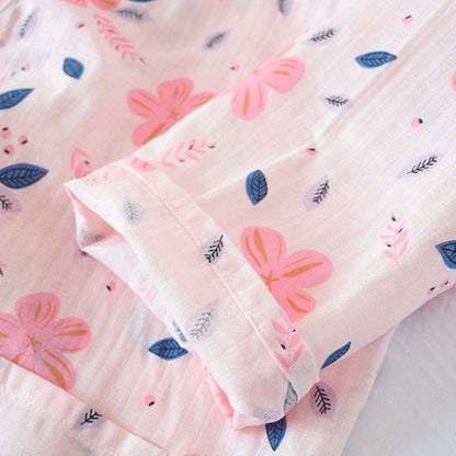 Chemise de nuit en gaze de coton double épaisseur à motif floral