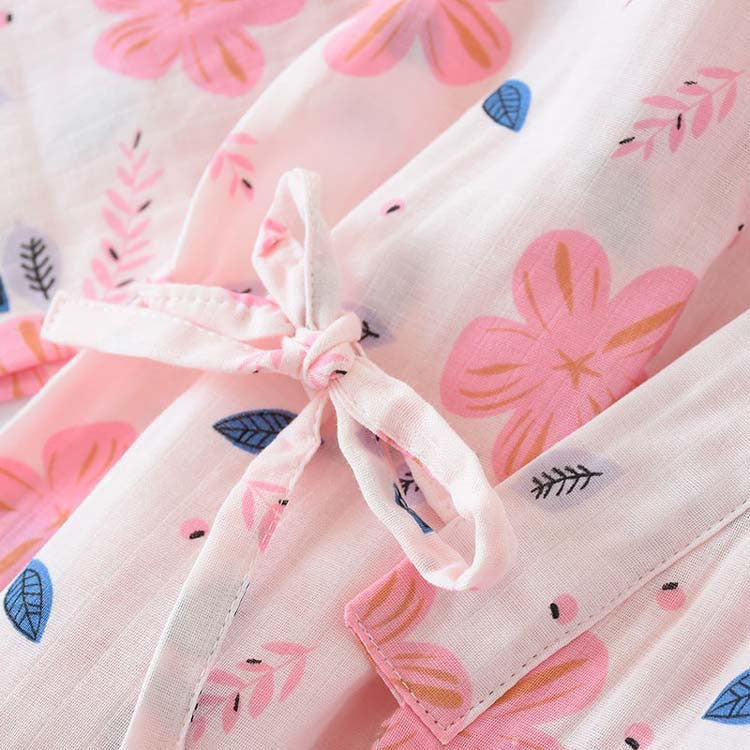 Chemise de nuit en gaze de coton double épaisseur à motif floral