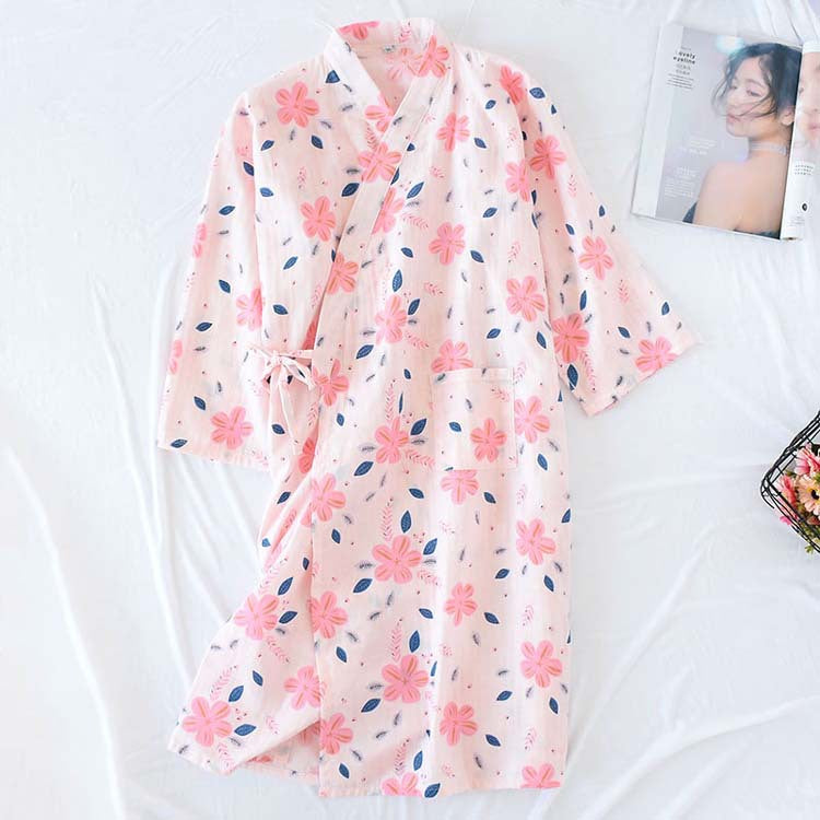 Chemise de nuit en gaze de coton double épaisseur à motif floral
