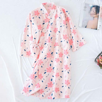 Chemise de nuit en gaze de coton double épaisseur à motif floral