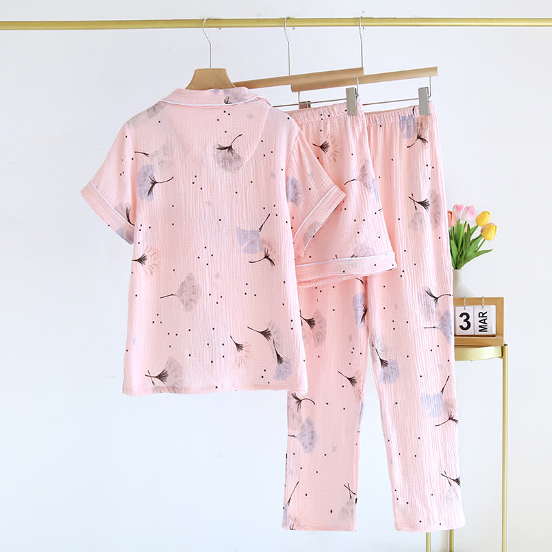 Ensemble pyjama en gaze de coton avec feuilles de ginkgo (3 pièces)