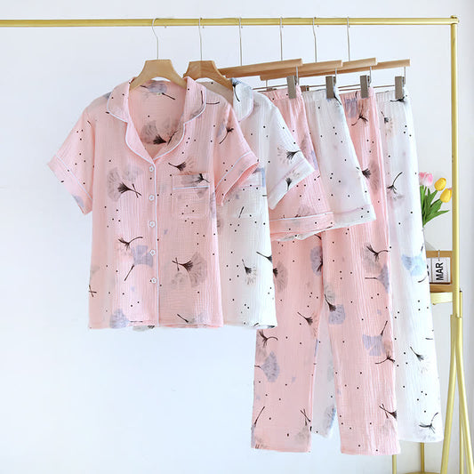 Ensemble pyjama en gaze de coton avec feuilles de ginkgo (3 pièces)