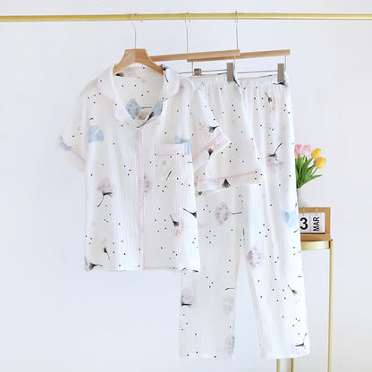 Ensemble pyjama en gaze de coton avec feuilles de ginkgo (3 pièces)