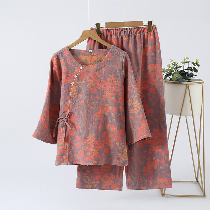 Ensemble de vêtements d'intérieur rétro vintage en gaze de coton