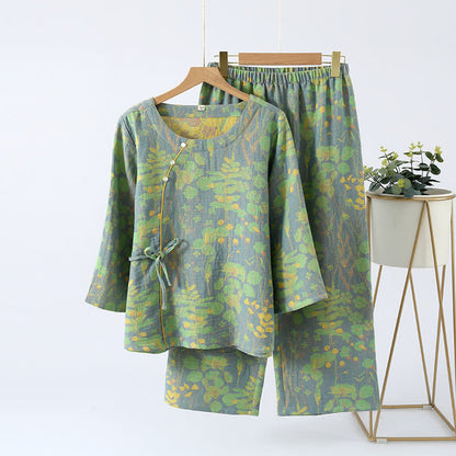 Ensemble de vêtements d'intérieur rétro vintage en gaze de coton