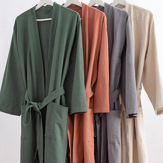 Peignoir doux à col en V avec poches Ownkoti