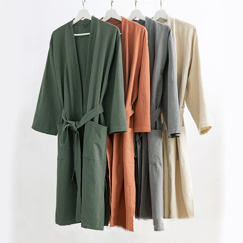 Peignoir doux à col en V avec poches Ownkoti