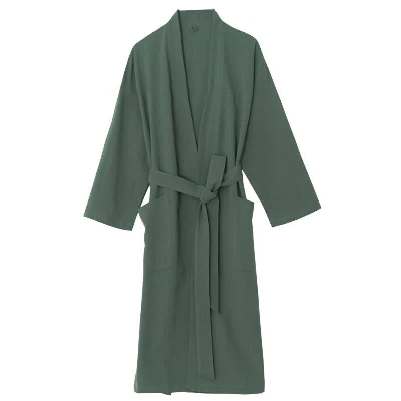 Peignoir doux à col en V avec poches Ownkoti
