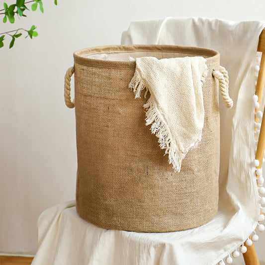 Panier à linge pliable et imperméable en coton et lin