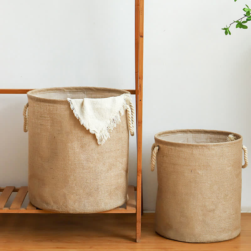 Panier à linge pliable et imperméable en coton et lin