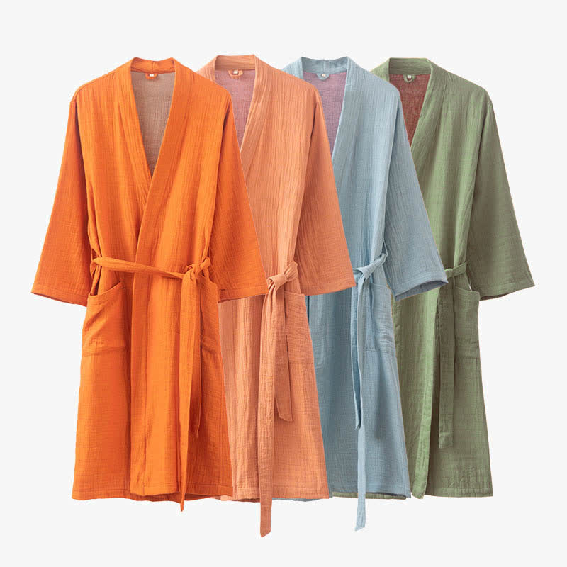 Pyjama peignoir en gaze double épaisseur teinte en fil