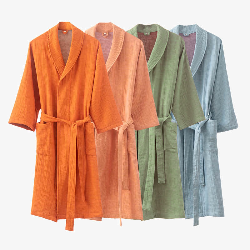 Pyjama peignoir en gaze double épaisseur teinte en fil