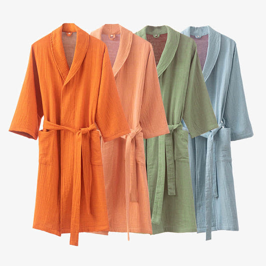 Pyjama peignoir en gaze double épaisseur teinte en fil