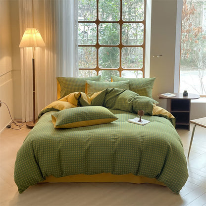 Parure de lit double gaze de coton pied-de-poule (4 pièces)