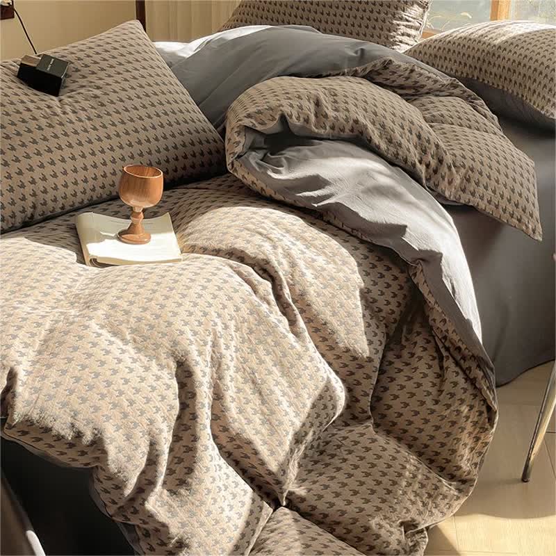 Parure de lit double gaze de coton pied-de-poule (4 pièces)