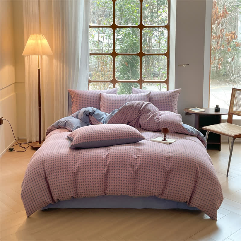 Parure de lit double gaze de coton pied-de-poule (4 pièces)