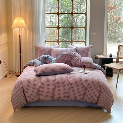 Parure de lit double gaze de coton pied-de-poule (4 pièces)