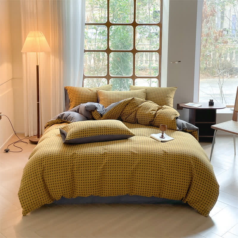 Parure de lit double gaze de coton pied-de-poule (4 pièces)